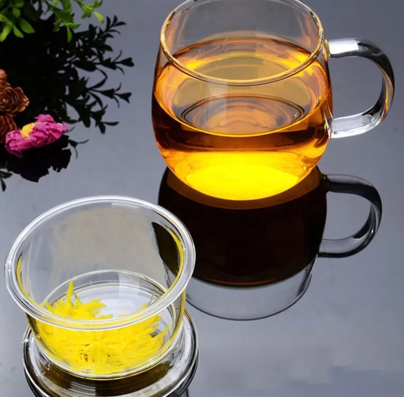 Borosilicate Glass Tea Infuser Cup Set with Infuser Basket